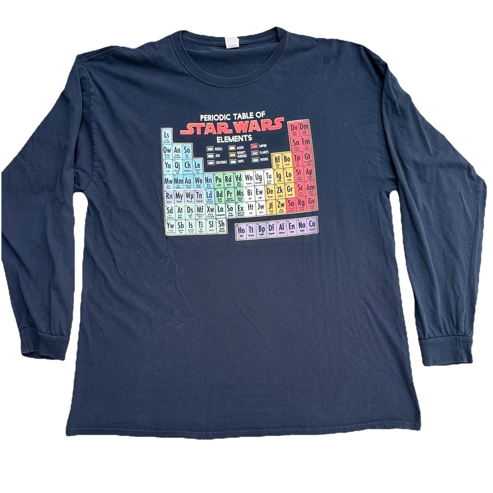 Star Wars Men's Black 2XL Shirt Periodic Table Long Sleeve 100% Cotton Throwback